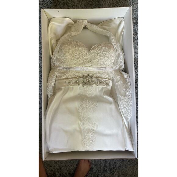 Elegant Lace Wedding Gown with Beaded Bodice and Dramatic Train - Picture 12 of 13